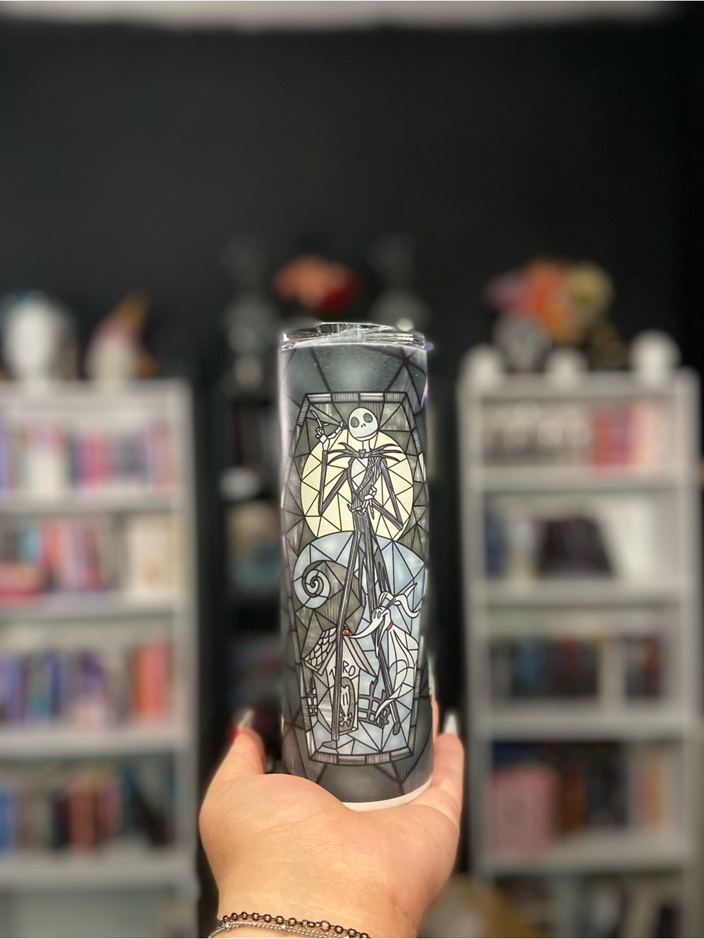 Jack Skellington Stained-Glass Art Tumbler - Black/Gray